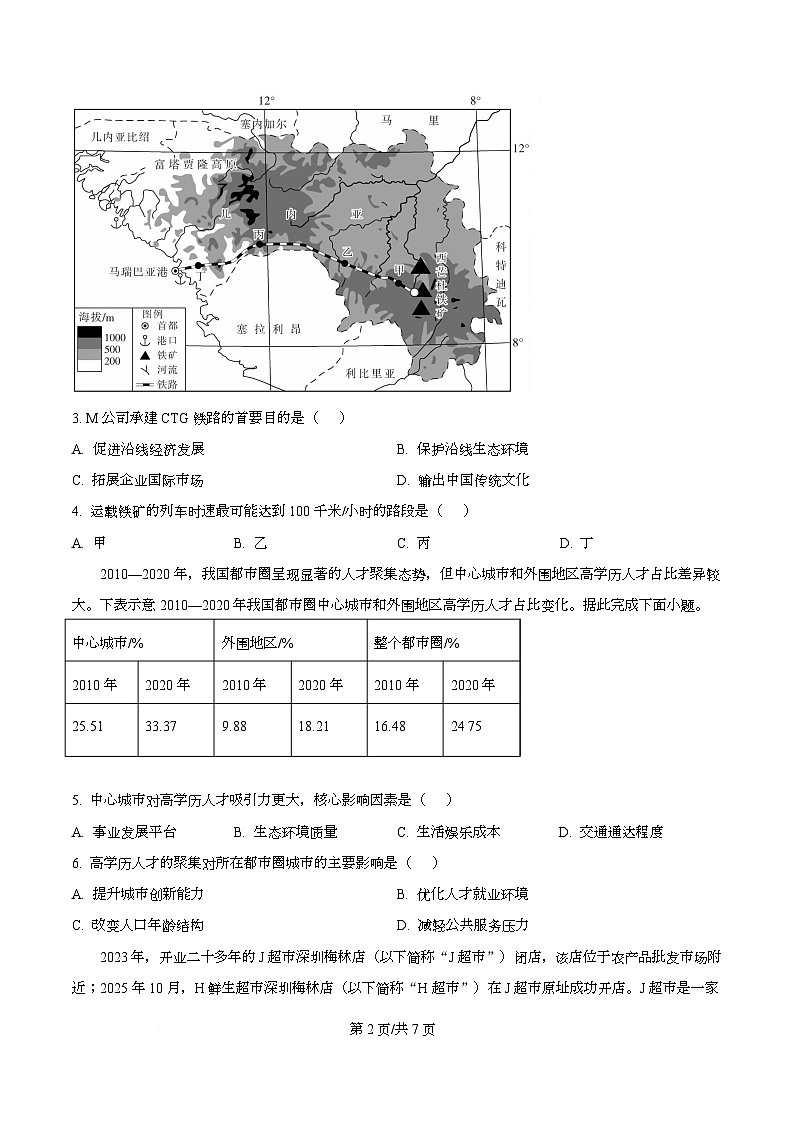 广东省部分学校2026届高三上学期一轮复习验收考试地理试题（原卷版）第2页