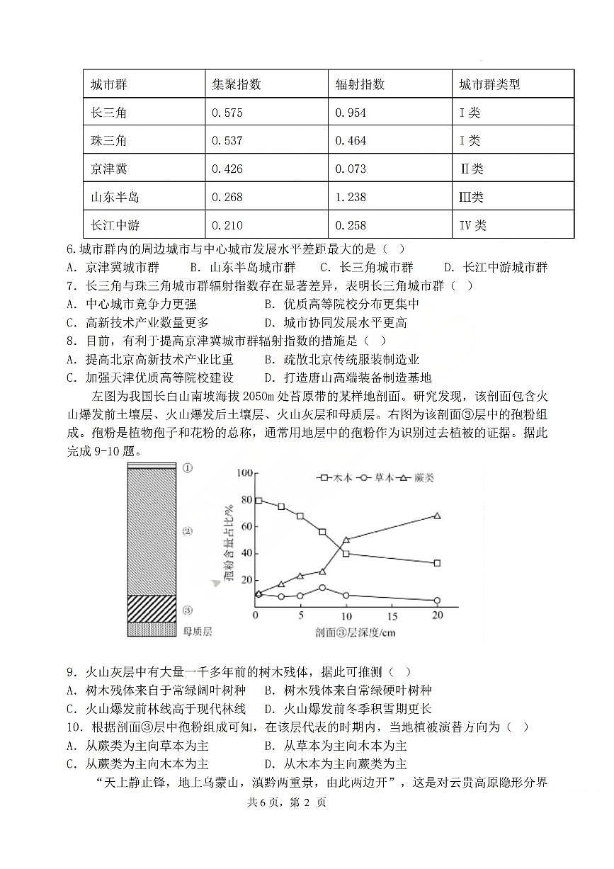 地理试题 山西大学附中25-26学年高三1月考第2页
