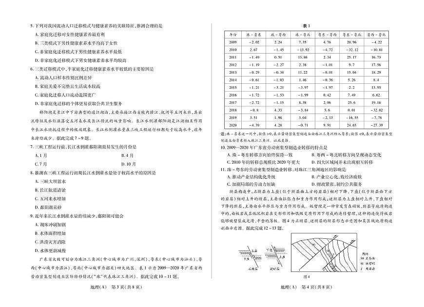 地理A卷高三四省联考第2页