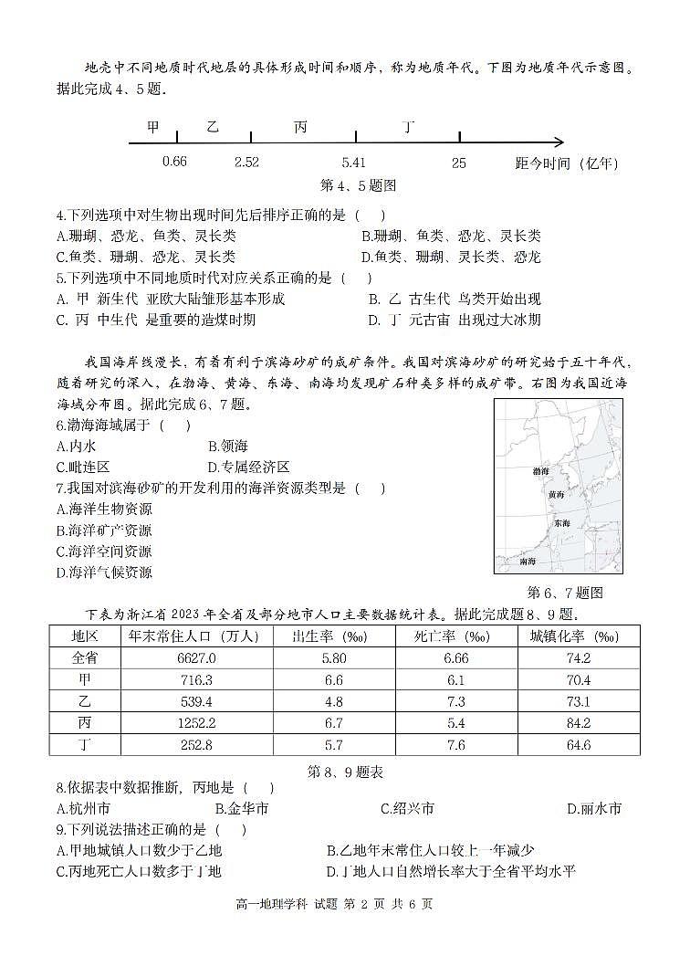 浙江省卓越联盟2023-2024学年高一下学期5月期中试题地理试题（无答案）第2页