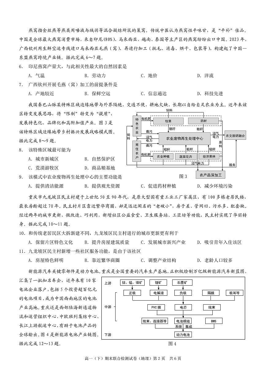 重庆康德2024年春高一（下）期末联合检测地理试题第2页