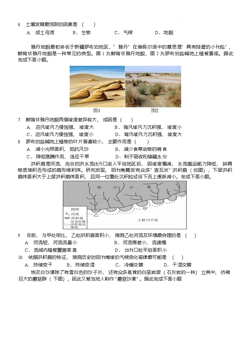 山东省泰安市第一中学（青年路校区）2025-2026学年高一上学期1月诊断性测试地理试卷第2页