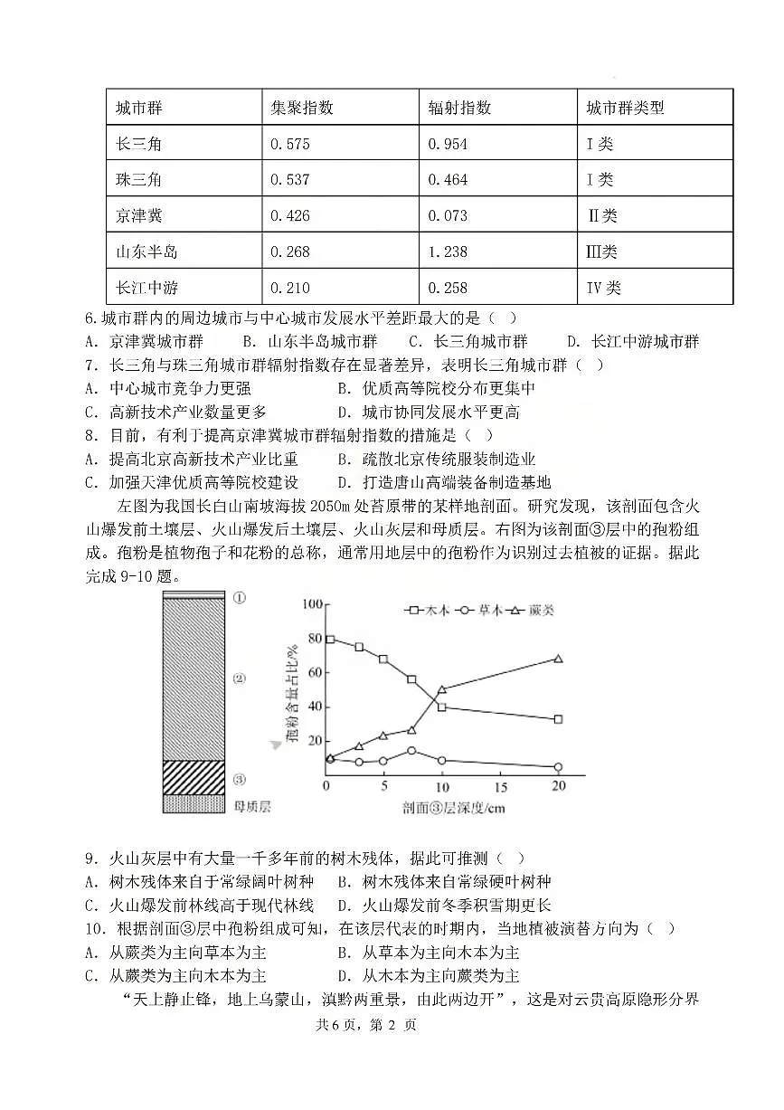 山西大学附属中学2025-2026学年高三上学期1月月考地理试卷+答案第2页