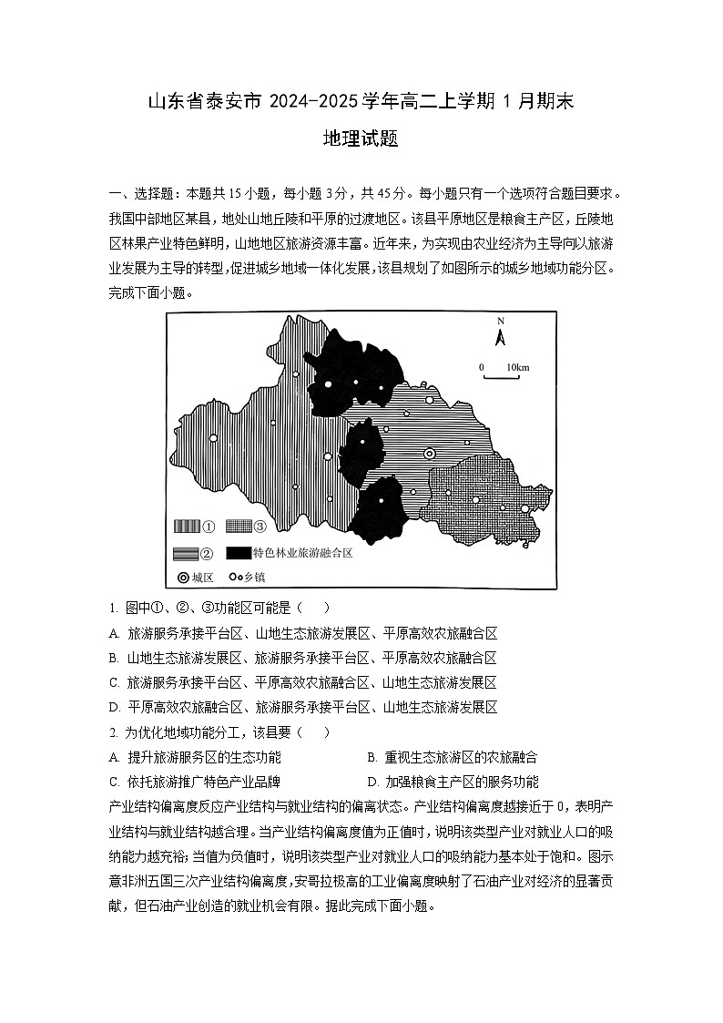 2024-2025学年山东省泰安市高二上学期1月期末地理试卷（学生版）第1页