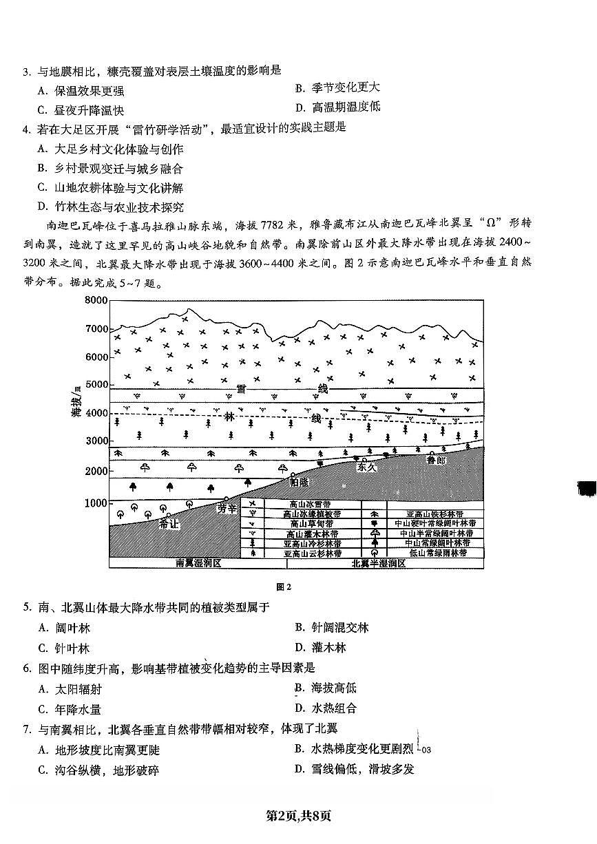 地理-重庆市巴蜀中学2026届高三1月高考适应性月考六试卷及答案第2页
