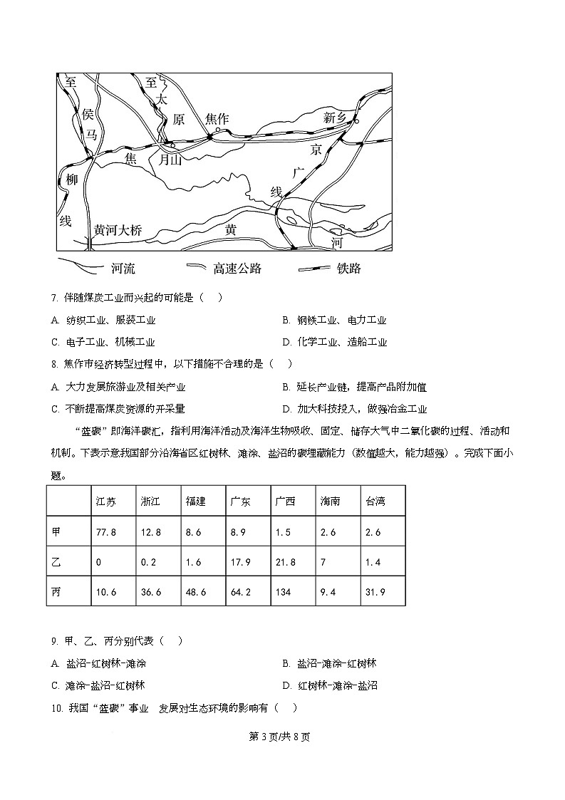 精品解析：2026届河北省沧州市十二校高考一模地理试题（原卷版）第3页
