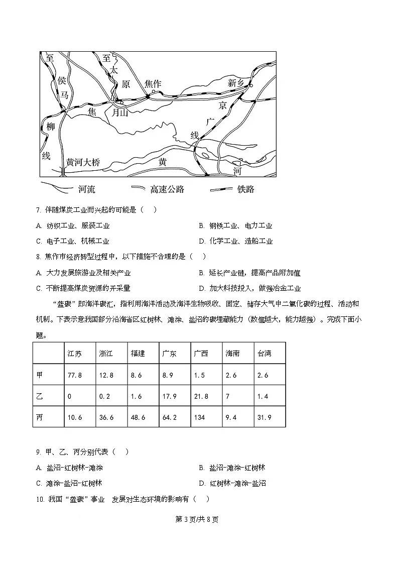精品解析：2026届河北省沧州市十二校高考一模地理试题（原卷版）第3页