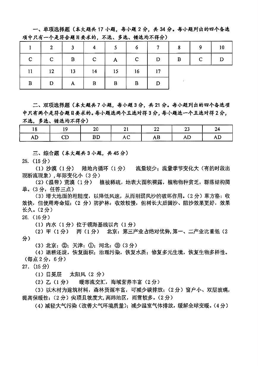 浙江省湖州市2024-2025学年高一下学期6月期末调研测试地理答案第1页