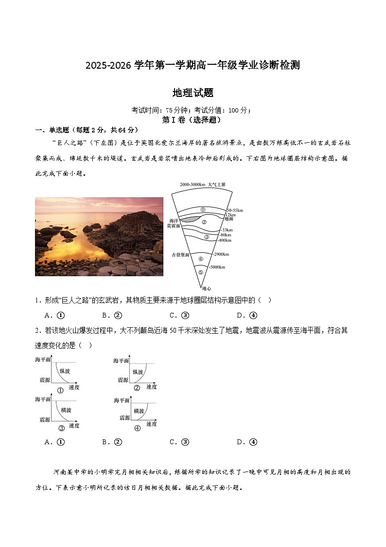 内蒙古巴彦淖尔市第一中学2025-2026学年高一上学期1月月考地理试题（Word版附答案）第1页
