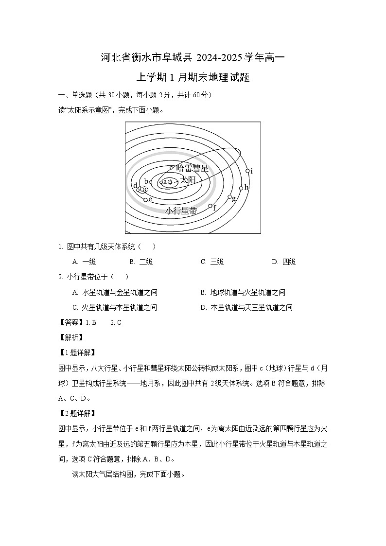 【地理】河北省衡水市阜城县2024-2025学年高一上学期1月期末试题（解析版）第1页