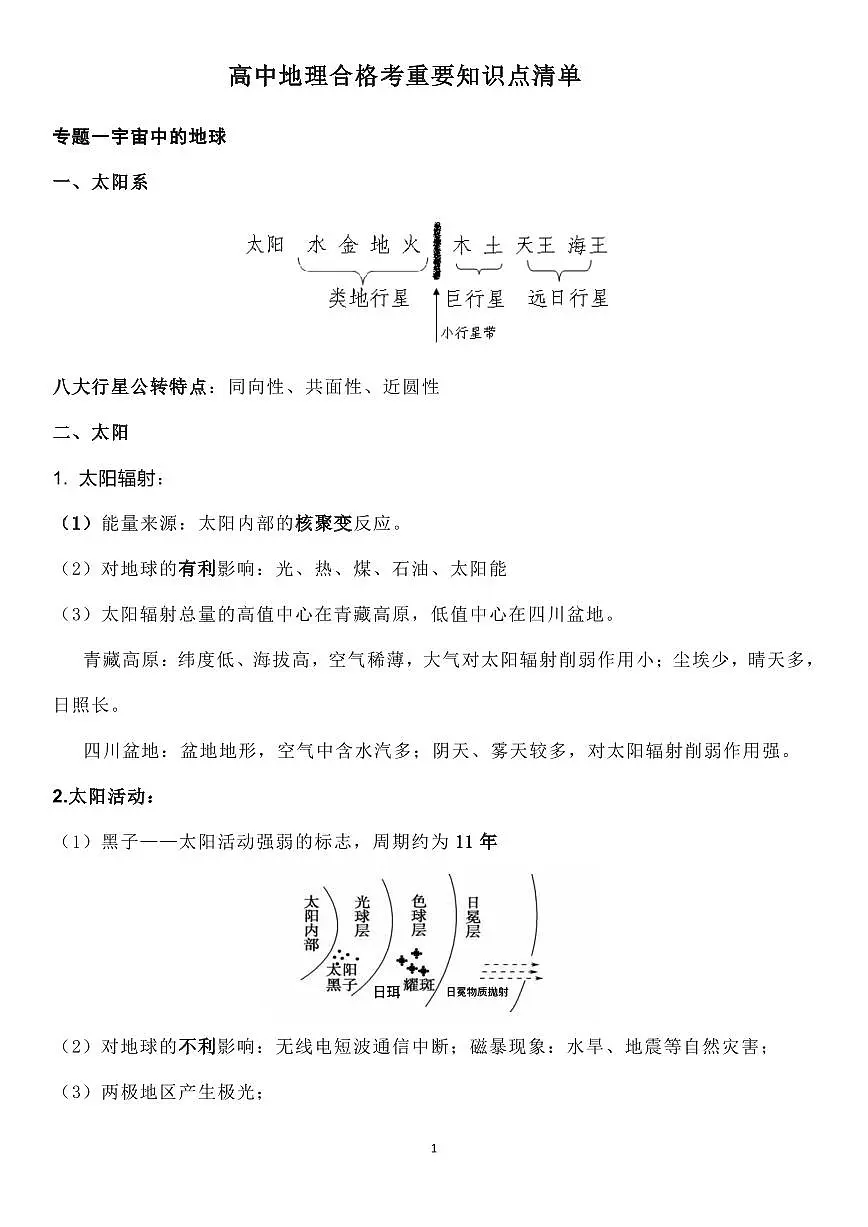 高中地理合格考重要知识点清单（共34页）第1页