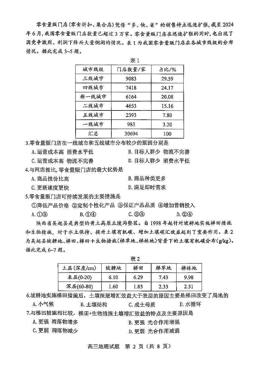 2026届山东省淄博市高三上学期摸底质量检测（期末）地理试卷（无答案）第2页