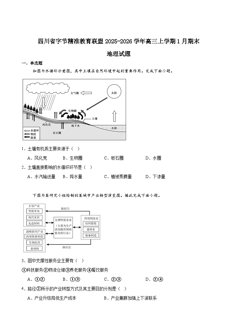 四川省字节精准教育联盟2025-2026学年度高三上期1月期末考试地理试卷（Word版附答案）第1页