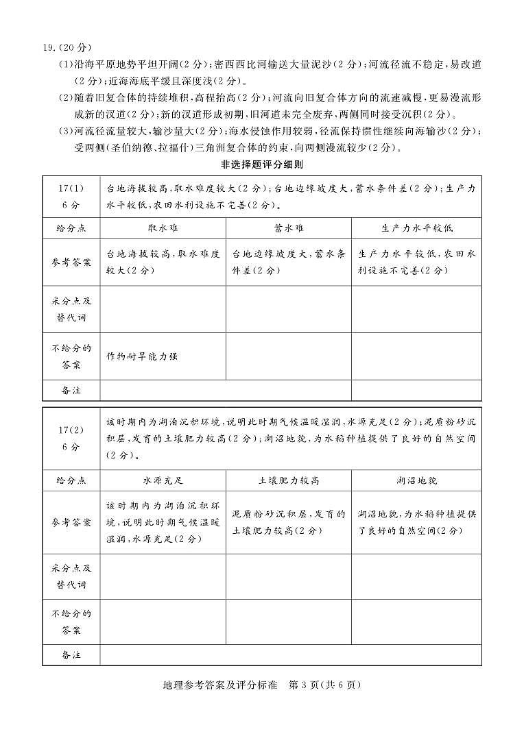 湛江市2026年普通高考测试（一）地理答案第3页