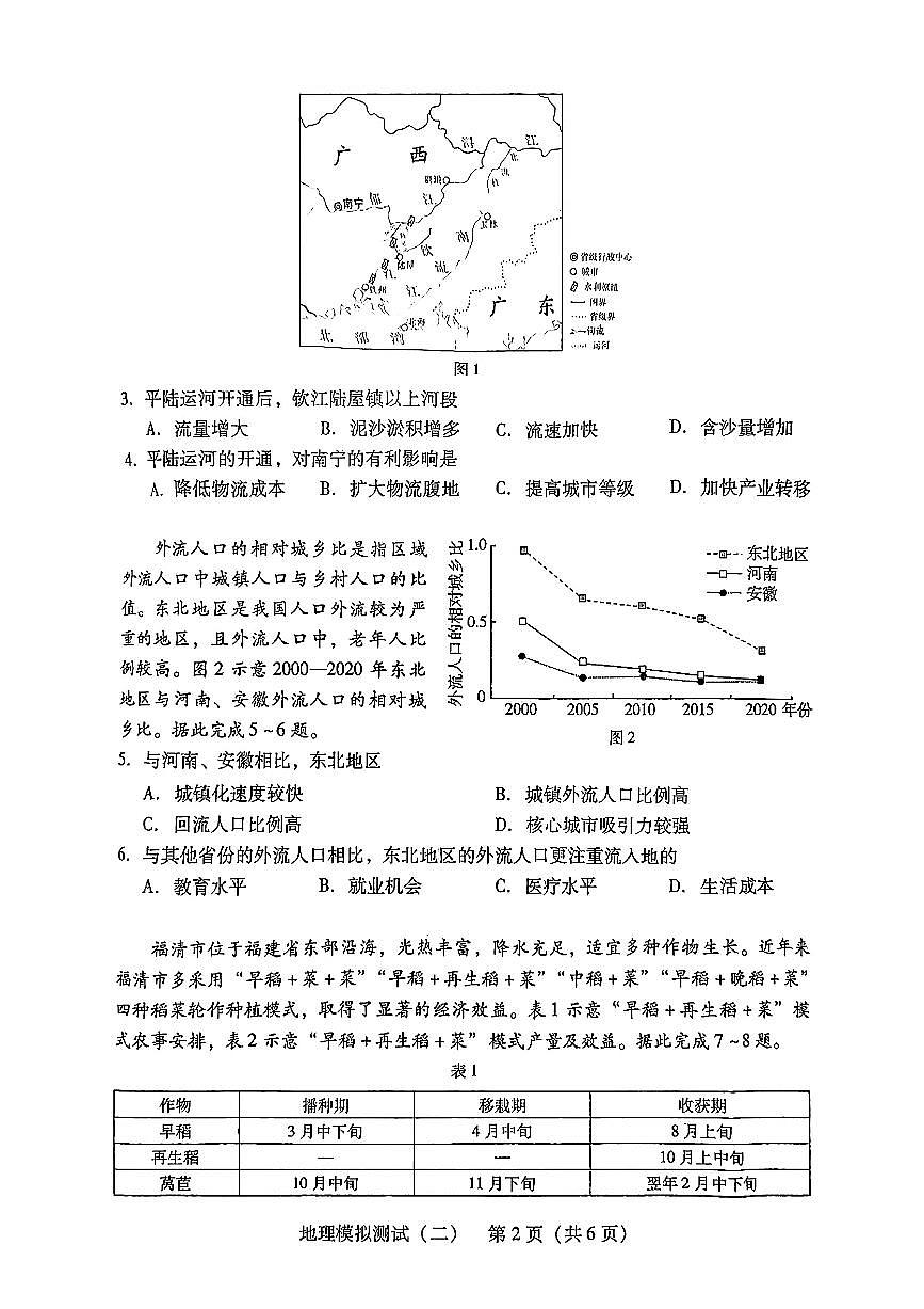 广东省2025年普通高等学校招生全国统一考试模拟测试地理第2页