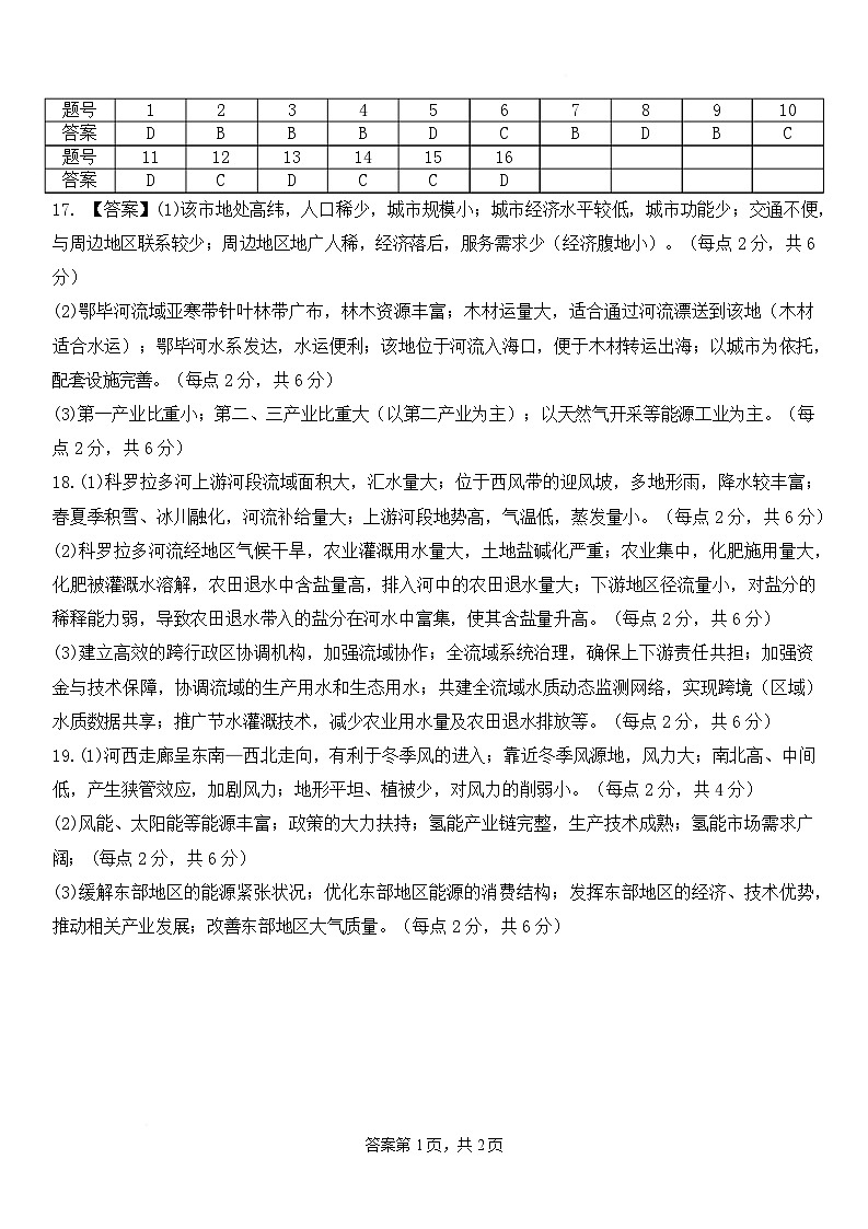 辽宁省重点高中沈阳市郊联体2025-2026学年高二上学期期末地理答案第1页
