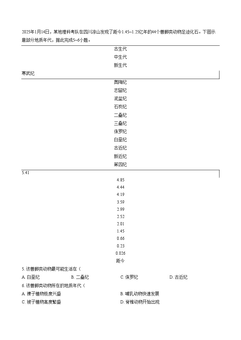 四川省成都市金牛区实外高级中学2025_2026学年高一上学期期末地理试题（文字版，含答案）第2页