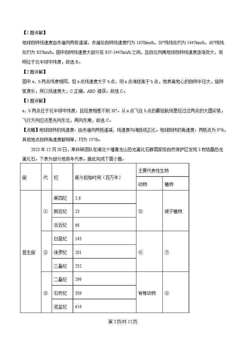 湖北省武汉市部分重点中学2024-2025学年高一上学期期末联考地理试题 含解析第2页