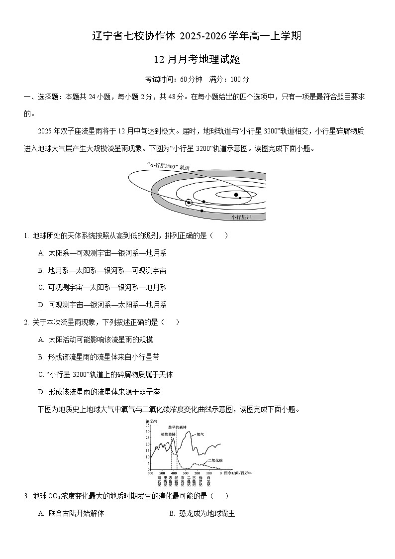 2025-2026学年辽宁省七校协作体高一上学期12月月考地理试卷（学生版）第1页
