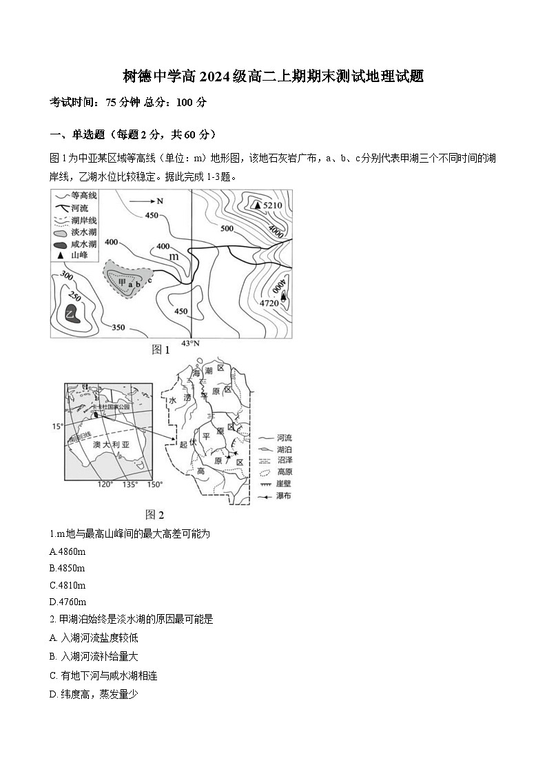 四川省成都市树德中学2025-2026学年高二上学期期末地理试卷含答案第1页