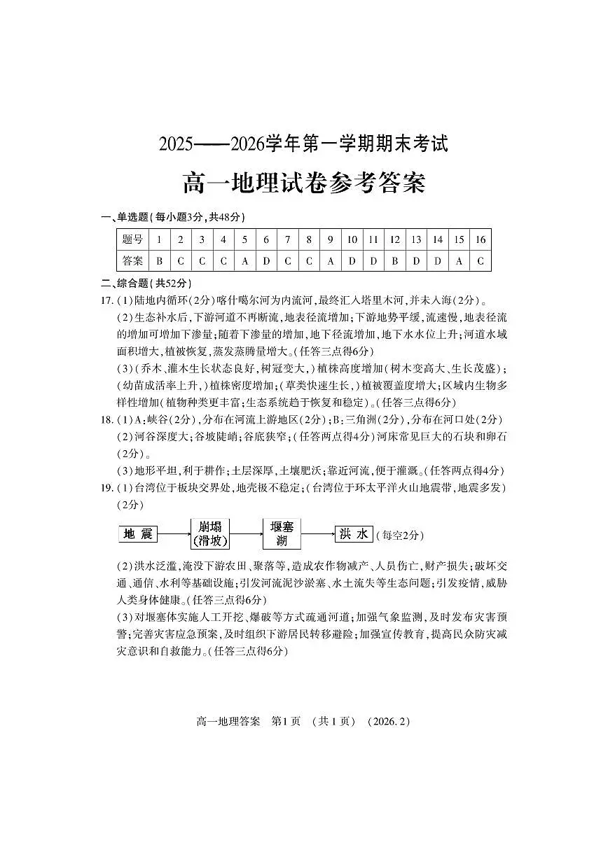 高一地理答案第1页