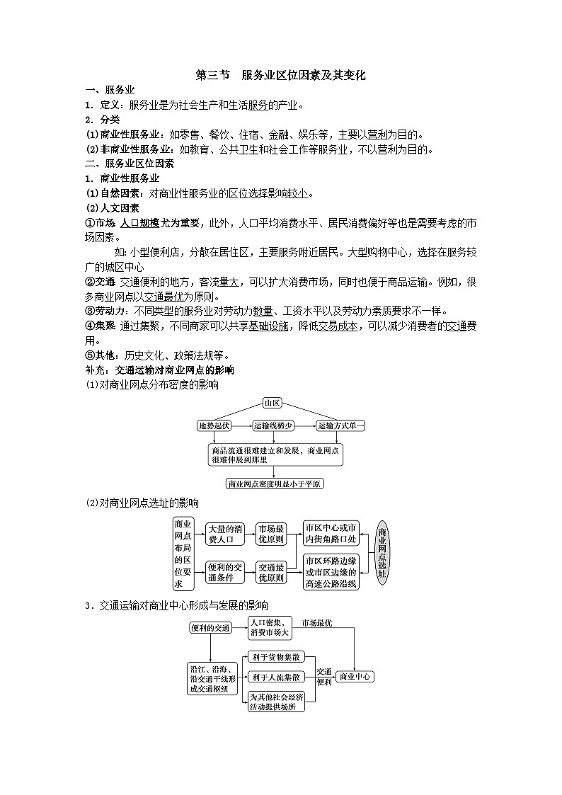 人教版 2019 高中地理必修二第三章服务业区位因素及其变化知识点第1页