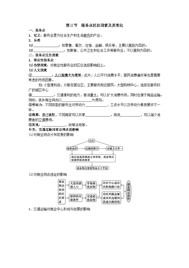 人教版 2019 高中地理必修二第三章服务业区位因素及其变化知识点 挖空训练第1页