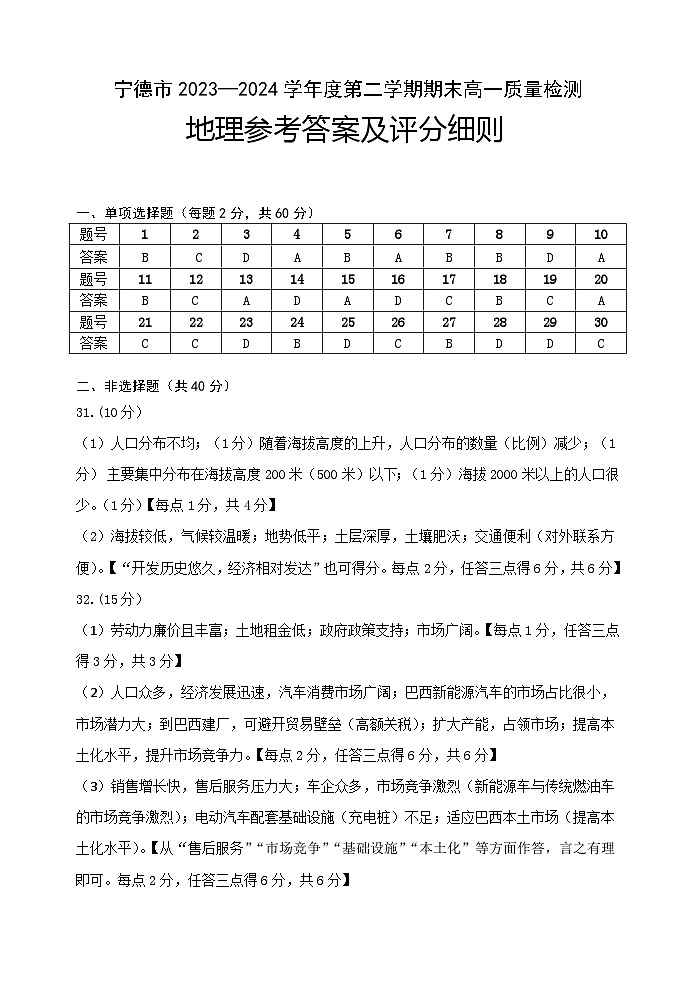 高一地理答案第1页