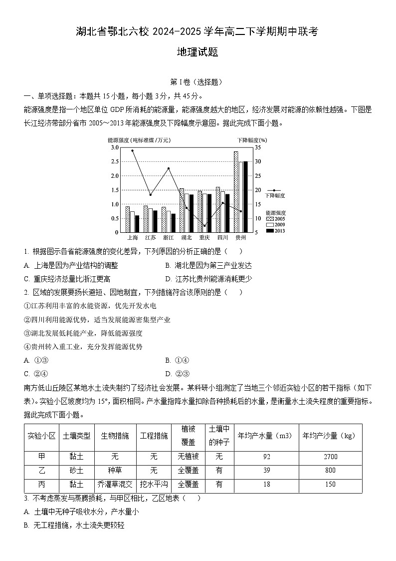2024-2025学年湖北省鄂北六校高二下学期期中联考地理试卷（学生版）第1页