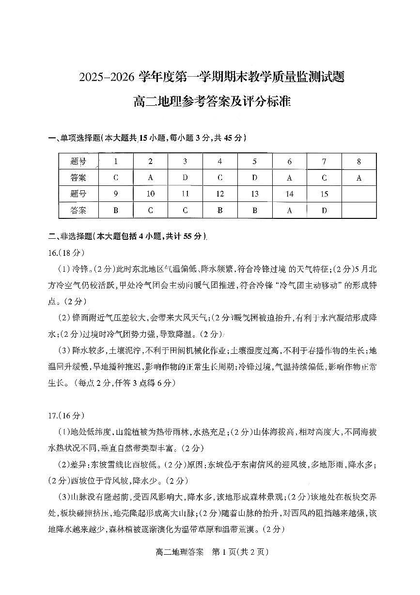 高二地理答案第1页