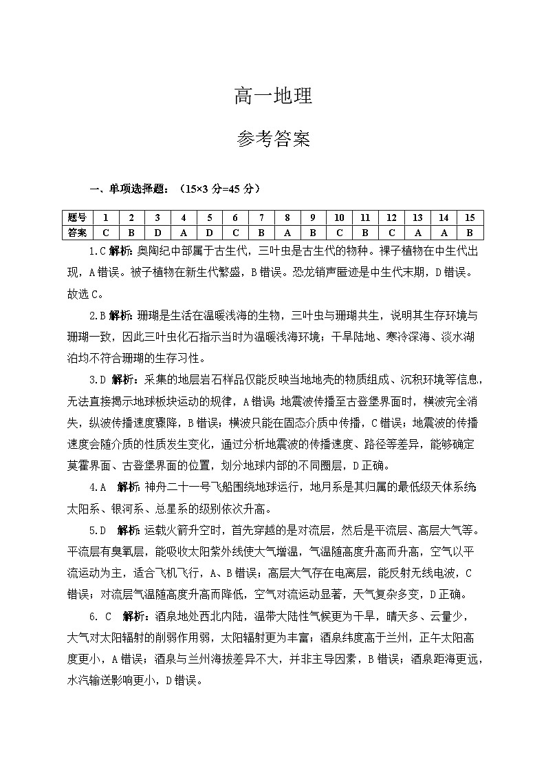 高一地理参考答案第1页