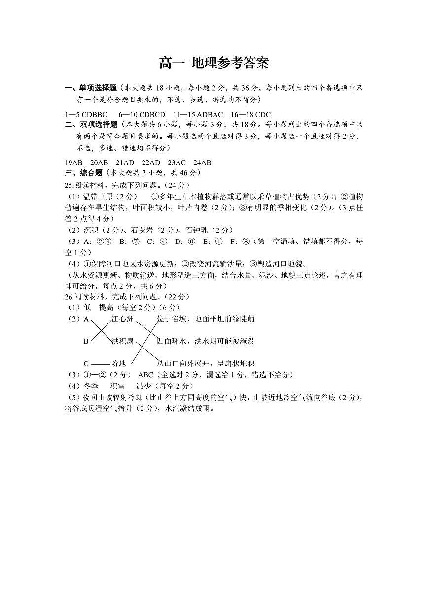 高一 地理答案第1页