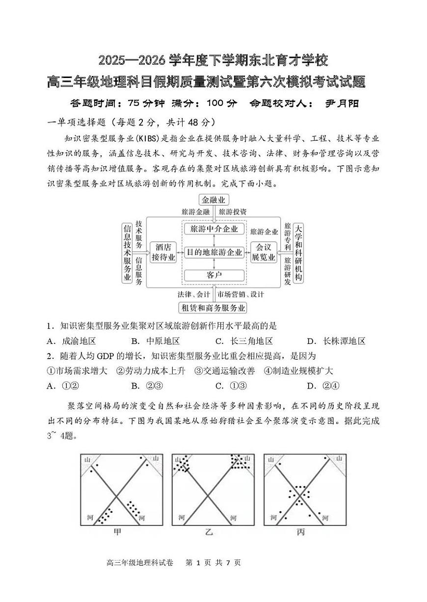 辽宁省沈阳市东北育才学校2026年高三高考一模地理试卷含答案第1页