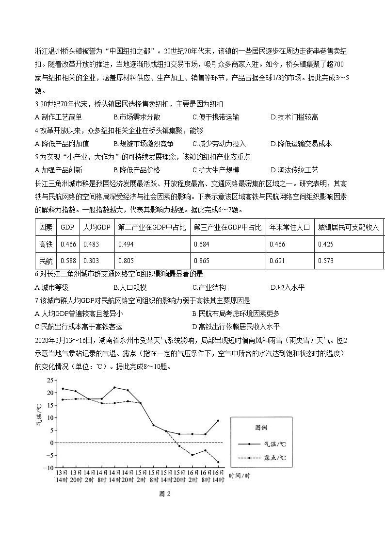 2026届四川省部分学校高三下学期综合素质模拟预测地理试题（文字版，含答案）第2页