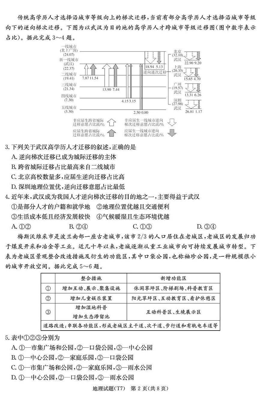 湖南师大附中2026届高三月考试卷（七）地理第2页