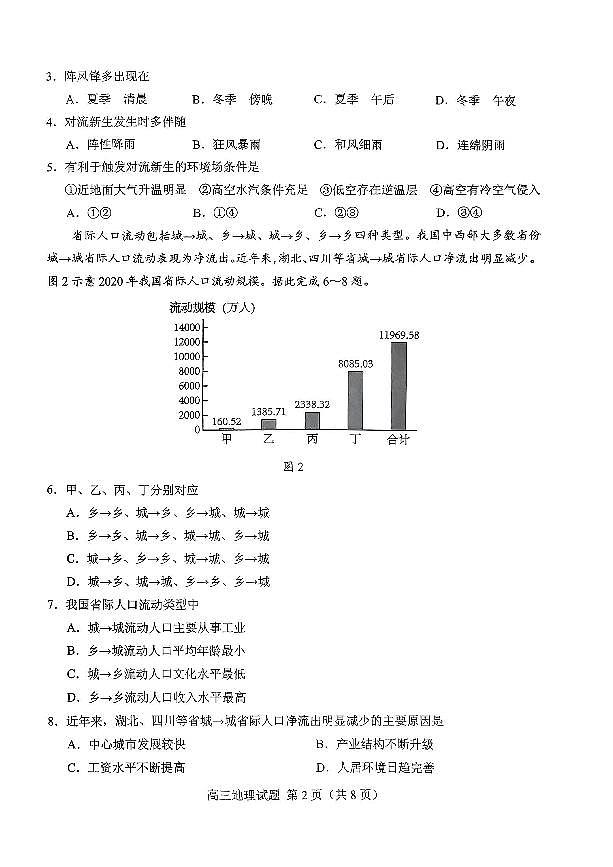山东省菏泽市2025年高三二模考试地理第2页