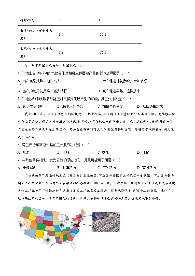 重庆市第一中学高考一模地理试题（原卷版）第2页