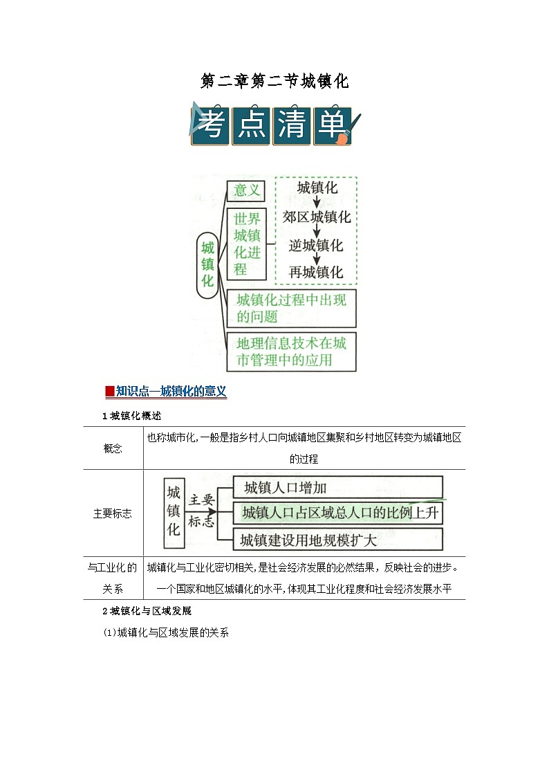 第二章第二节 城镇化 2025-2026学年高中地理必修二课堂同步讲义（解析版）第1页