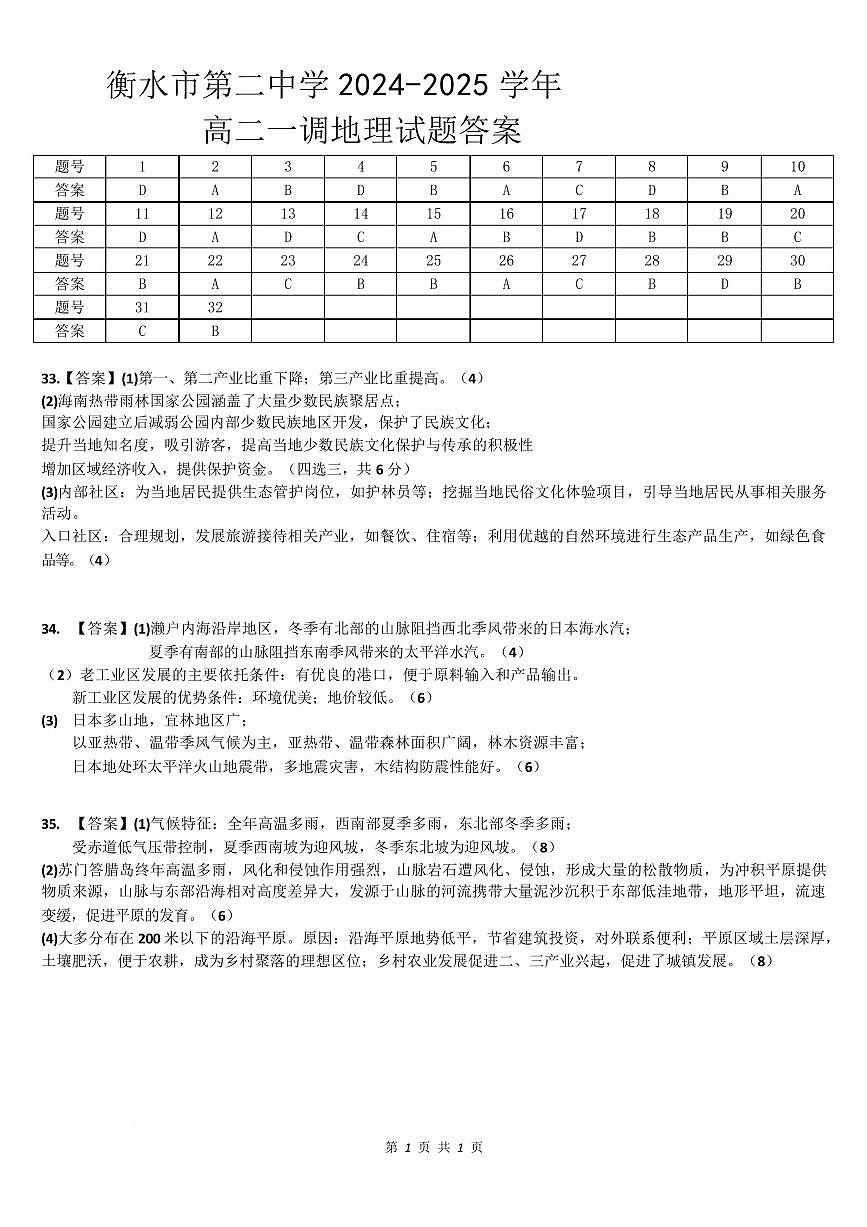地理 高二地理答案第1页
