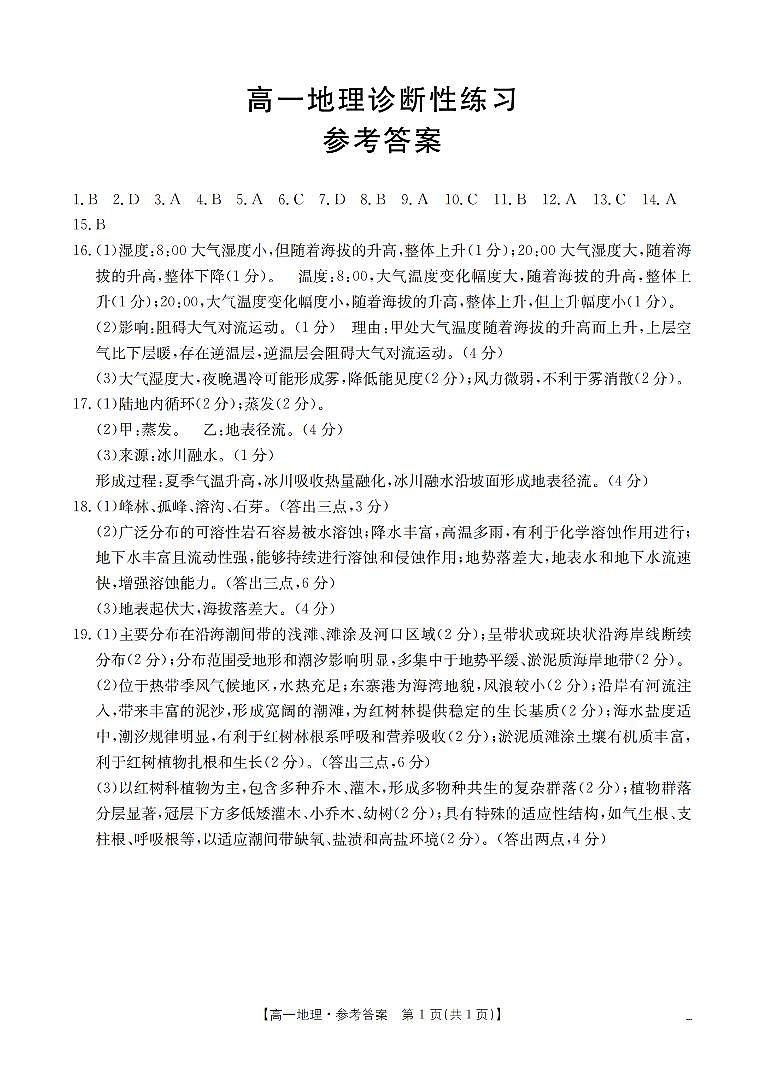 地理答案_扫描版第1页