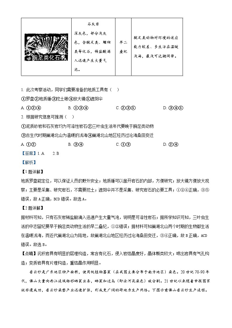 安徽省芜湖市2024届高三下学期5月教学质量统测地理试卷 含解析第2页