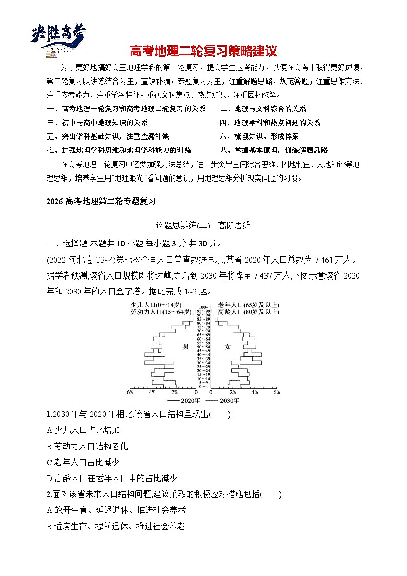 议题思辨练(2)　高阶思维--2026高考地理第二轮专题复习练（含解析）第1页