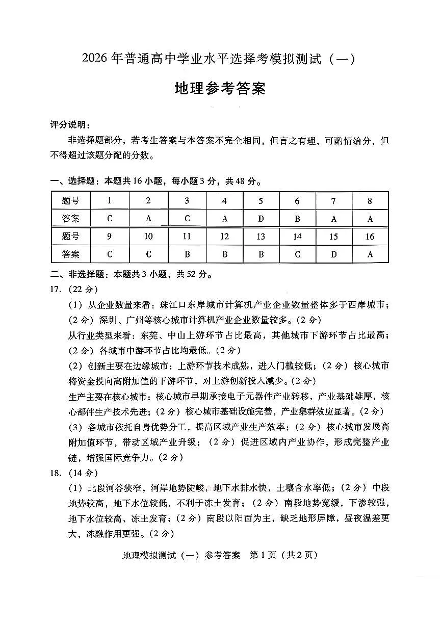 地理答案第1页