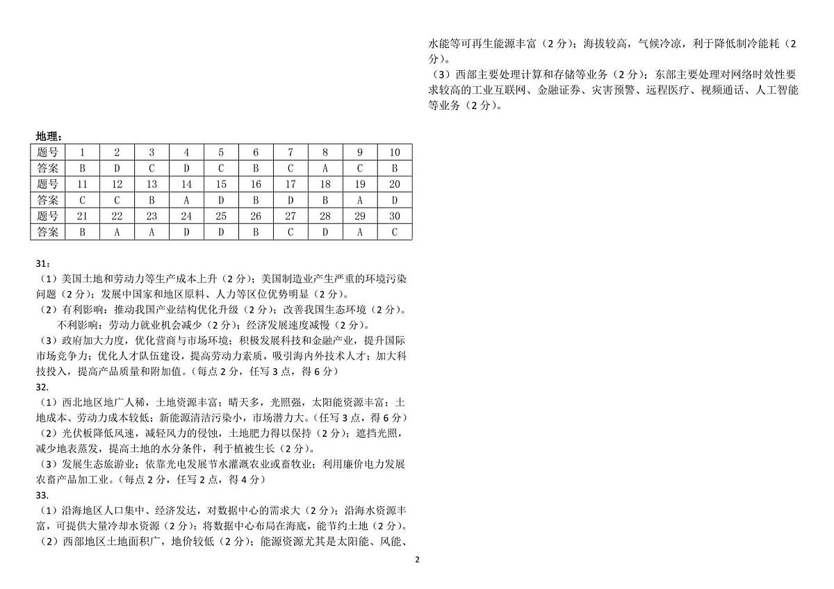 哈尔滨市第九中学校2024-2025学年高二下学期6月月考地理答案（图片版）第1页