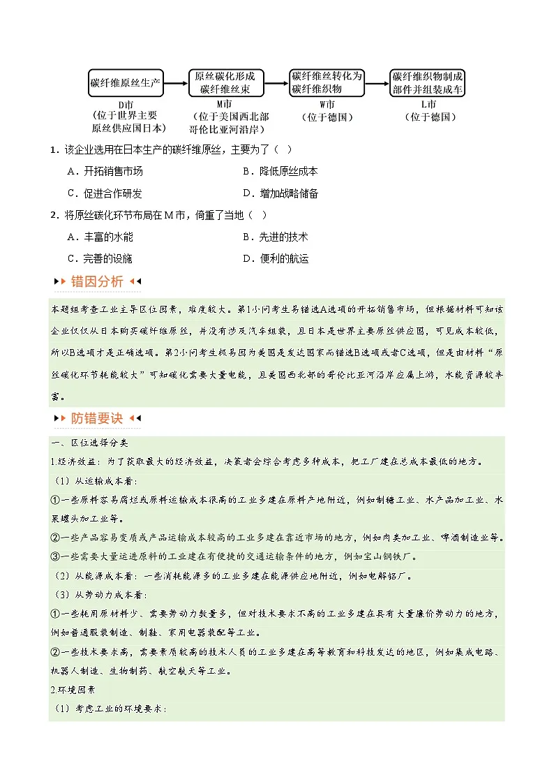 高考地理第一轮复习专题09 工业与服务业易错突破（5大易错）-备战2024年高考地理考试易错题（全国通用） （原卷版）第2页