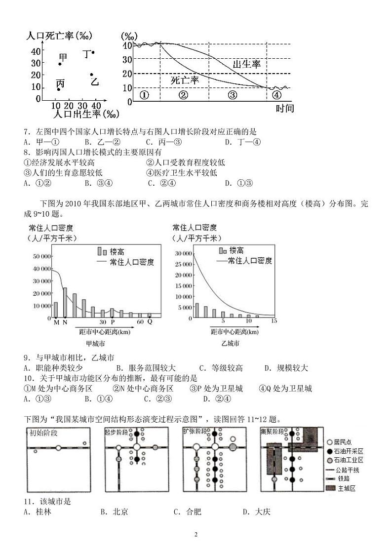 【地理】2020大庆实验高一下期中考试02
