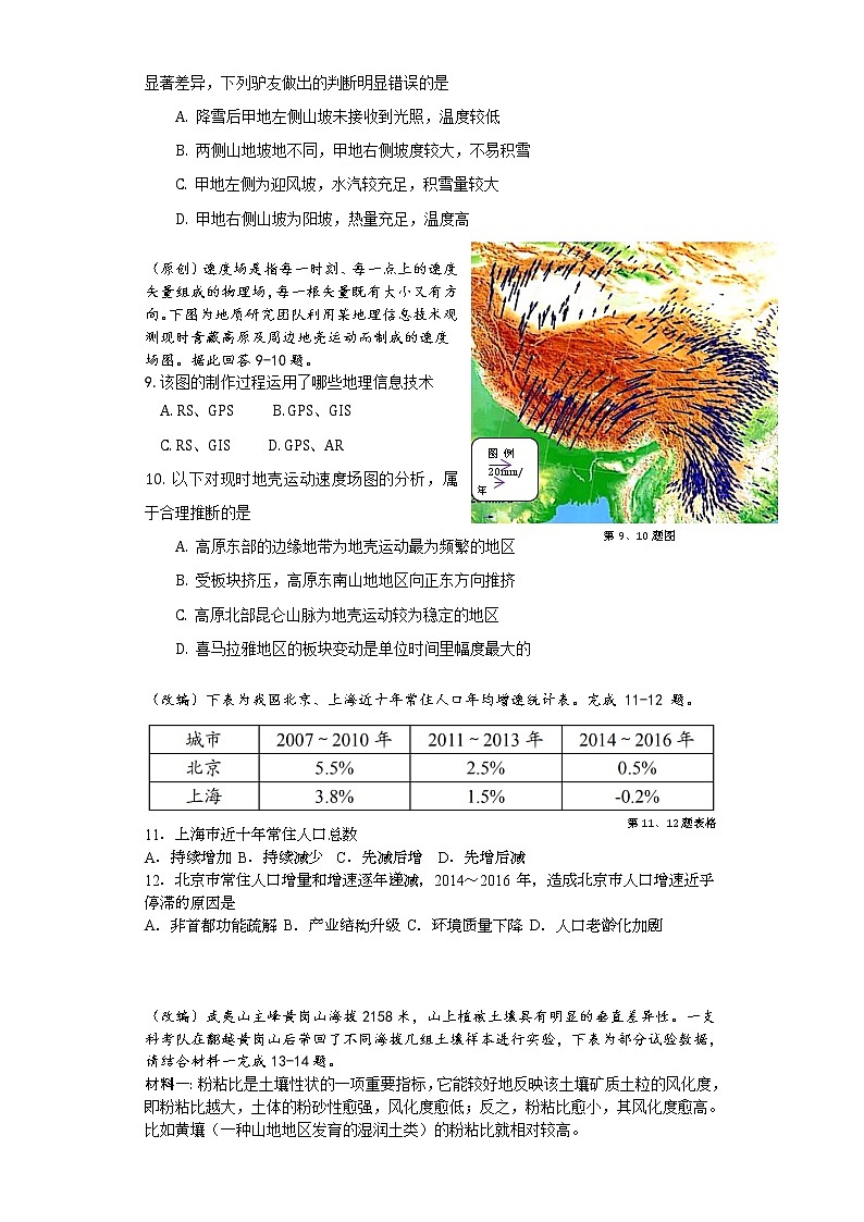 2019届浙江省杭州市高考命题比赛模拟（四）地理试卷（word版）02