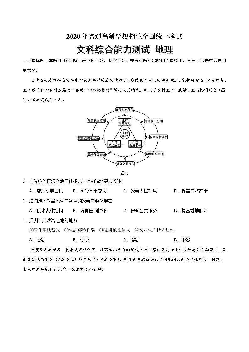 2020年全国卷Ⅰ文综《地理》高考试题（含答案）01