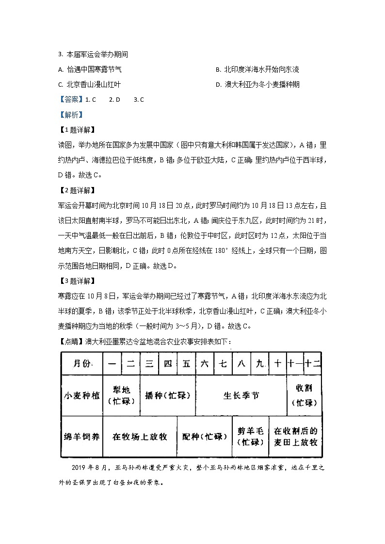 北京市东城区2020届高三上学期期末考试地理试题02