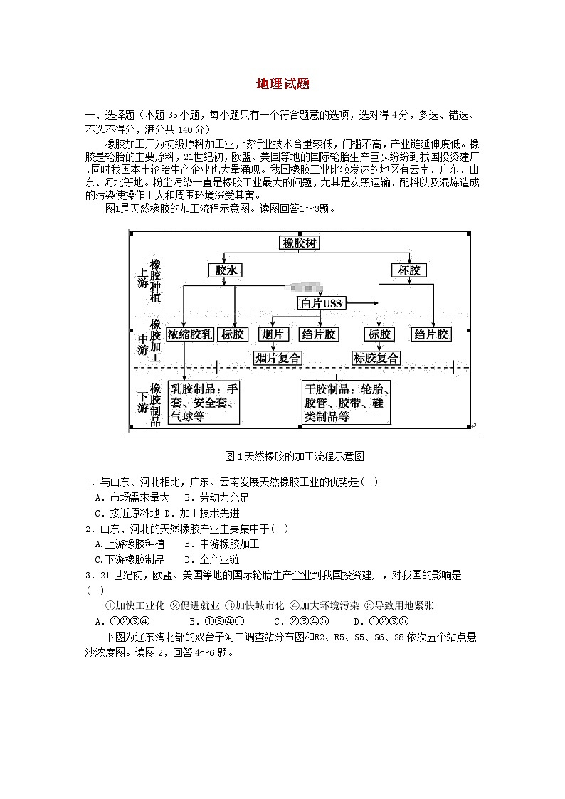 广东省云浮市新兴县第一中学2020届高三上学期期末教学质量检测地理试卷01